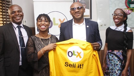 (L-r): Onabanjo Adegbuyi, deputy head of Operations LASTMA; Lola Masha, country manager, OLX; Olawale Musa, general manager OLX and Bamidele Adeniran, dir. Admin & Human Resources LASTMA during the raincoat presentation at the LASTMA office, Thursday.